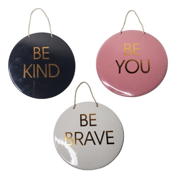 Set of 3 Ceramic Inspirational Quote Circular Wall Hangers, Home/Office/Room - Picture 1 of 4